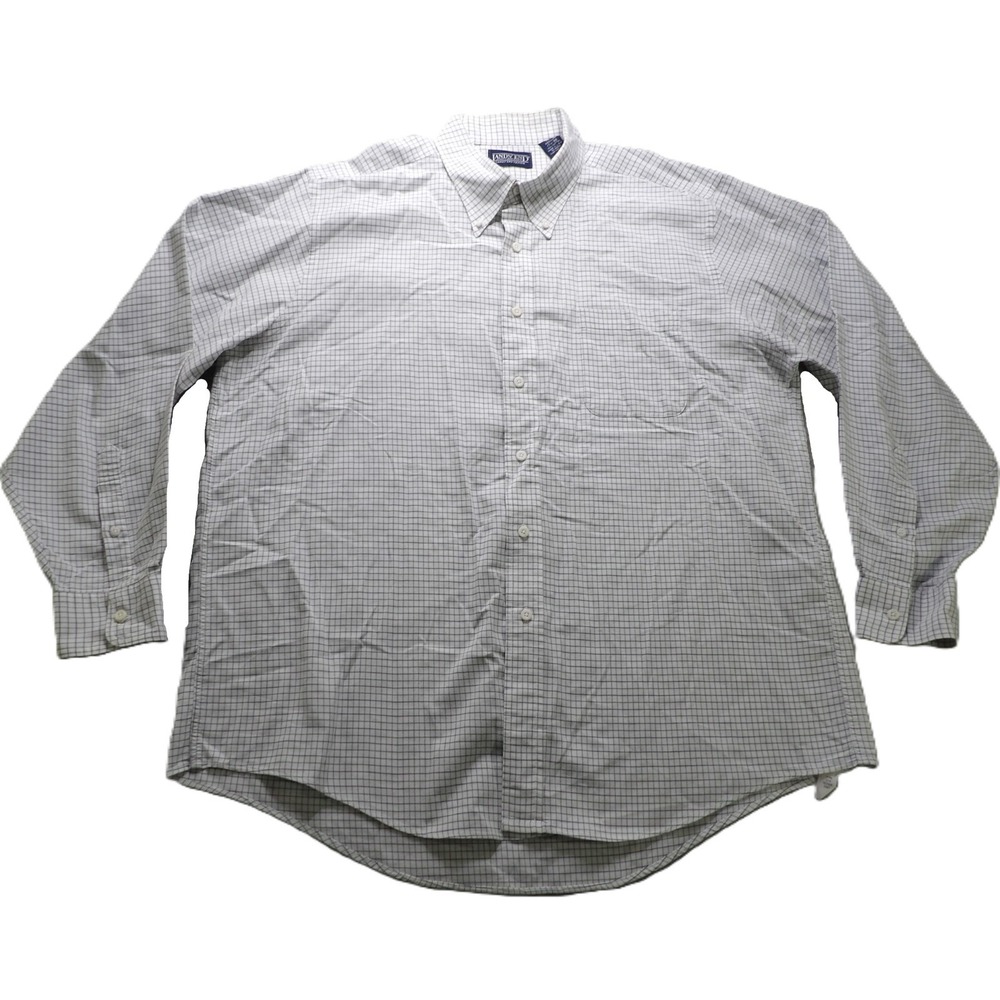 VTG 90s Lands End Men 17.5 35 OCBD Plaid Oxford Cotton Button Down Made in USA